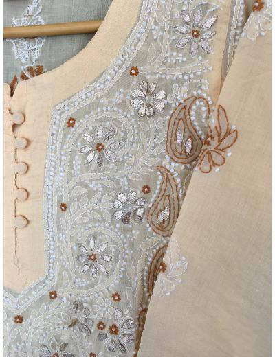 Chhangamal Hand Embroidered Peach Colour Cotton Chikankari Kurti