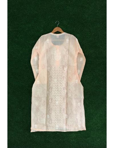 Chhangamal Hand Embroidered Peach Colour Cotton Chikankari Kurti Piece