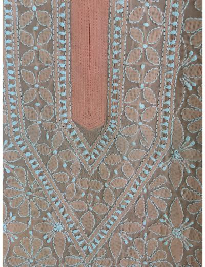 Chhangamal Hand Embroidered Peach Colour Cotton Chikankari Kurti Piece