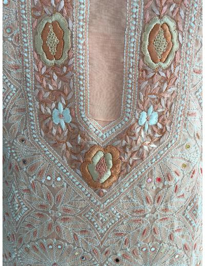 Chhangamal Hand Embroidered Peach Colour Cotton Chikankari Suit Piece