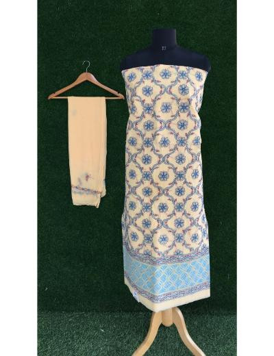 Chhangamal Hand Embroidered Peach Colour Cotton Chikankari Suit Piece