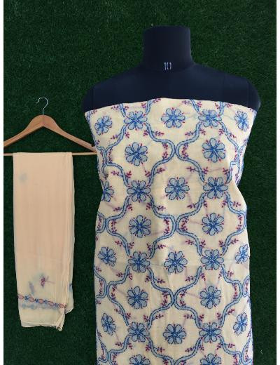 Chhangamal Hand Embroidered Peach Colour Cotton Chikankari Suit Piece