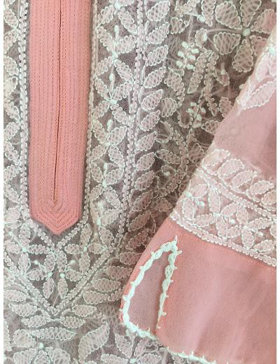 Chhangamal Hand Embroidered Peach Colour Georgette Chikankari Kurti Piece