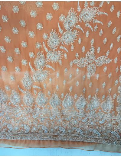 Chhangamal Hand Embroidered Peach Colour Georgette Chikankari Saree
