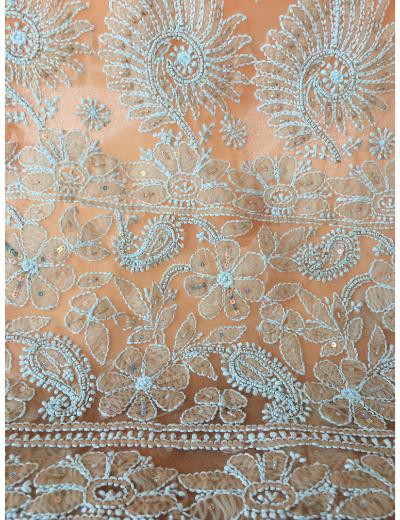Chhangamal Hand Embroidered Peach Colour Georgette Chikankari Saree