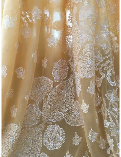 Chhangamal Hand Embroidered Peach Colour Georgette Chikankari Saree