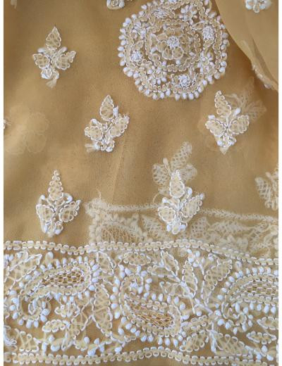 Chhangamal Hand Embroidered Peach Colour Georgette Chikankari Saree