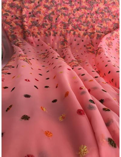 Chhangamal Hand Embroidered Peach Colour Georgette Chikankari Saree