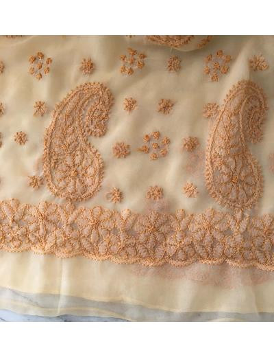 Chhangamal Hand Embroidered Peach Colour Georgette Chikankari Saree