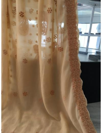 Chhangamal Hand Embroidered Peach Colour Georgette Chikankari Saree
