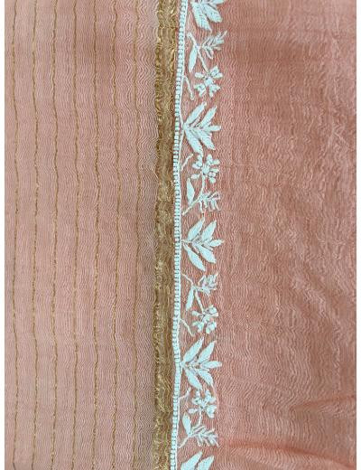 Chhangamal Hand Embroidered Peach Colour Mul-chanderi Chikankari Kurta Dupatta Piece
