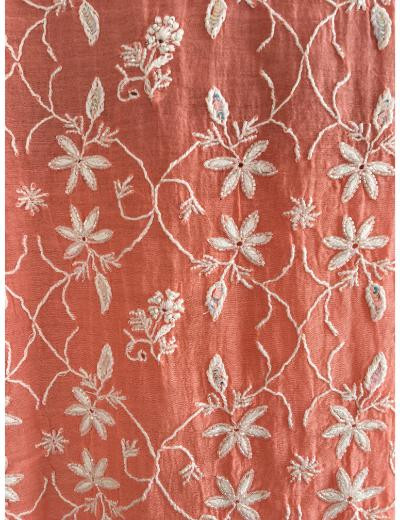 Chhangamal Hand Embroidered Peach Colour Mul-chanderi Chikankari Kurta Dupatta Piece