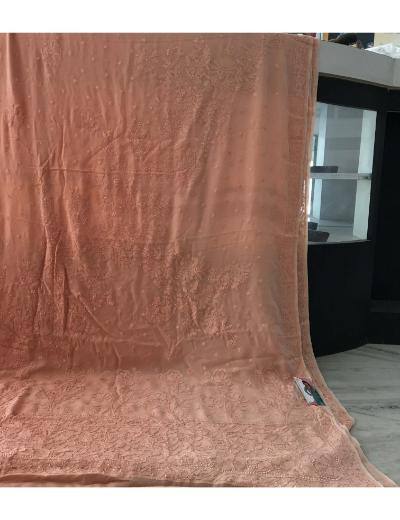 Chhangamal Hand Embroidered Peach Colour Pure Georgette  Chikankari Saree Piece