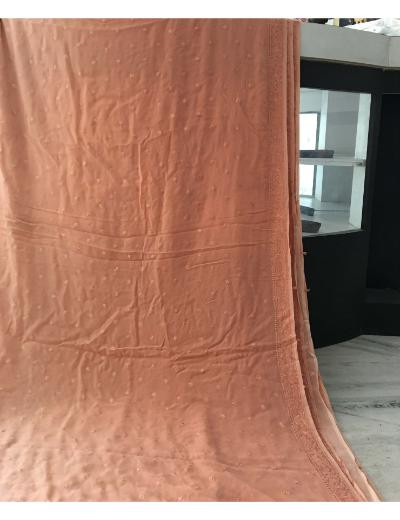 Chhangamal Hand Embroidered Peach Colour Pure Georgette  Chikankari Saree Piece