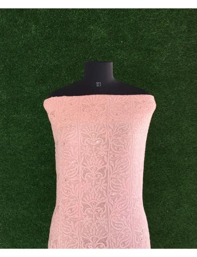 Chhangamal Hand Embroidered Peach Colour Pure Georgette Chikankari Kurta Dupatta Piece