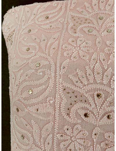 Chhangamal Hand Embroidered Peach Colour Pure Georgette Chikankari Kurta Dupatta Piece