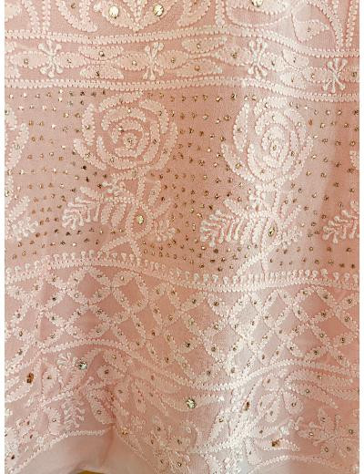 Chhangamal Hand Embroidered Peach Colour Pure Georgette Chikankari Kurta Dupatta Piece