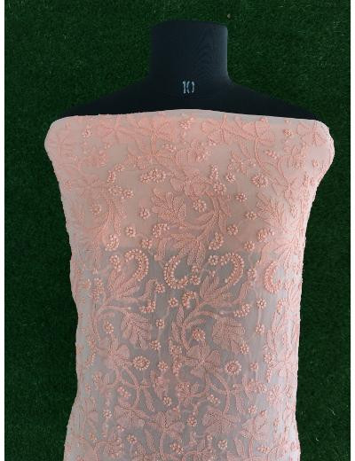 Chhangamal Hand Embroidered Peach Colour Pure Georgette Chikankari Kurta Piece