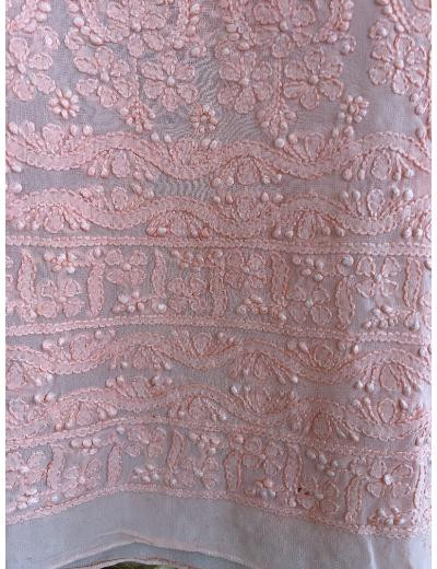Chhangamal Hand Embroidered Peach Colour Pure Georgette Chikankari Kurta Piece