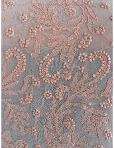 Chhangamal Hand Embroidered Peach Colour Pure Georgette Chikankari Kurta Piece