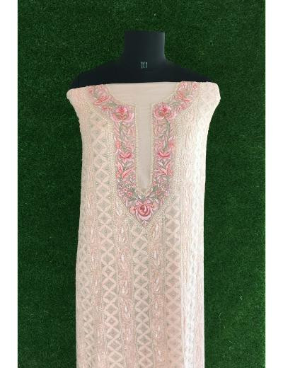 Chhangamal Hand Embroidered Peach Colour Pure Georgette Chikankari Suit Piece