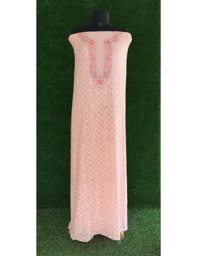 Chhangamal Hand Embroidered Peach Colour Pure Georgette Chikankari Suit Piece