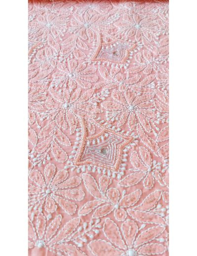 Chhangamal Hand Embroidered Peach Colour Unstitched Cotten Chikankari Suit Length
