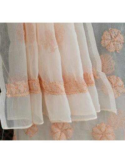 Chhangamal Hand Embroidered Peach Colour Unstitched Faux Georgette Chikankari Suit Length
