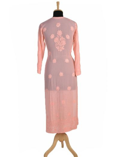 Chhangamal Hand Embroidered Peach Colour Viscous Georgette Chikankari Kurti