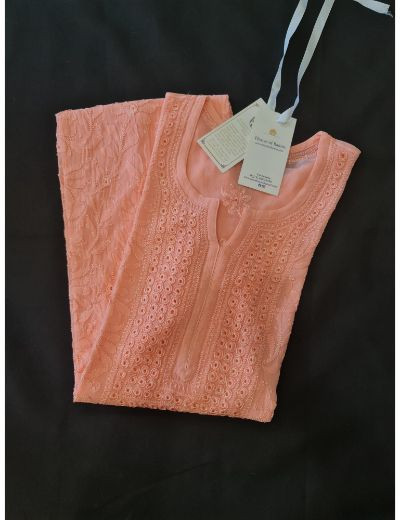Chhangamal Hand Embroidered Peach Colour Viscous Georgette Chikankari Kurti