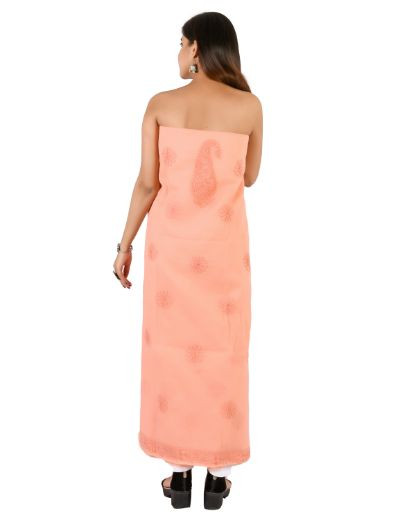 Chhangamal Hand Embroidered Peach Cotton Blend Chikankari Suitlength
