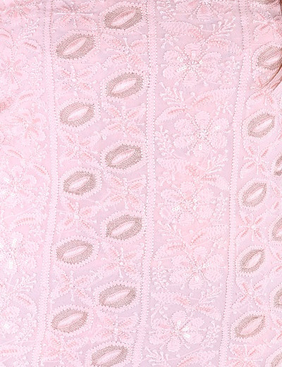 Chhangamal Hand Embroidered Peach Pure Georgette Suit Length