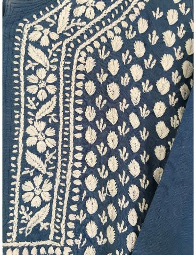 Chhangamal Hand Embroidered Peacock Blue Colour Modal Chikankari Kurti