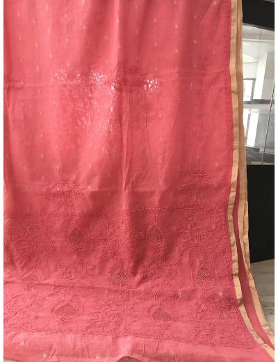 Chhangamal Hand Embroidered Pink  Colour Chanderi Silk Chikankari Saree