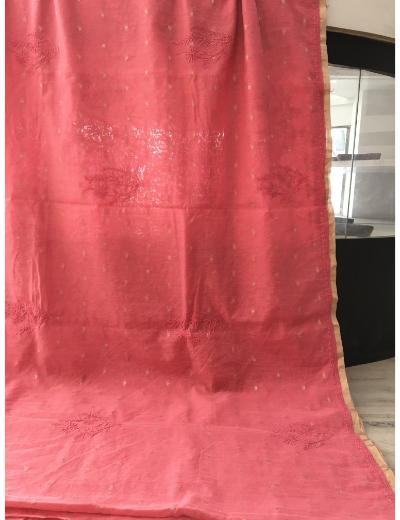 Chhangamal Hand Embroidered Pink  Colour Chanderi Silk Chikankari Saree