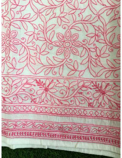 Chhangamal Hand Embroidered Pink  Colour Cotton Chikankari Short Kurti Piece