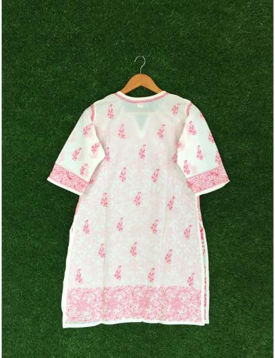 Chhangamal Hand Embroidered Pink  Colour Cotton Chikankari Short Kurti Piece