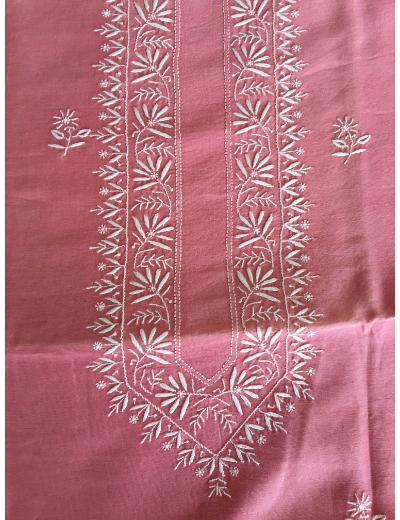 Chhangamal Hand Embroidered Pink Colour  Chanderi Silk  Chikankari Unstitched Men’s kurta Piece