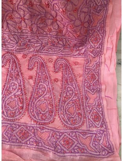Chhangamal Hand Embroidered Pink Colour  Slik Chikankari Saree