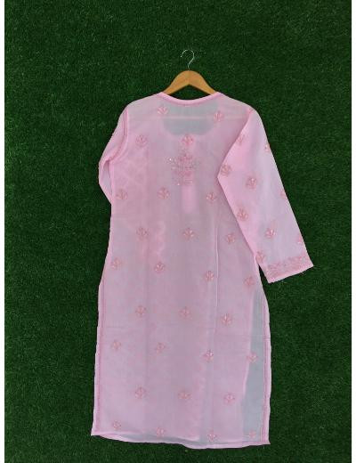 Chhangamal Hand Embroidered Pink Colour Cotton Chikankari Kurti