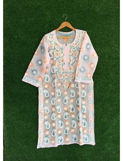 Chhangamal Hand Embroidered Pink Colour Cotton Chikankari kurti