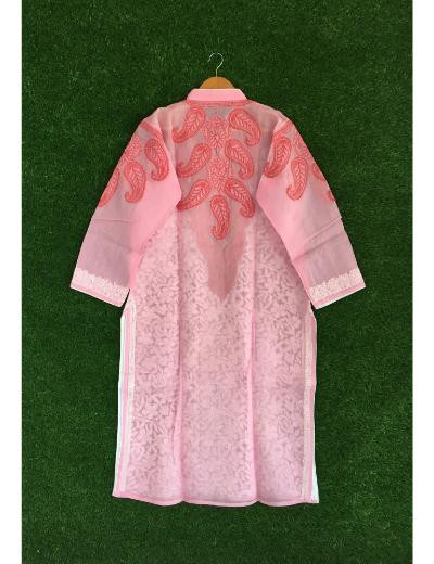 Chhangamal Hand Embroidered Pink Colour Cotton Chikankari kurti