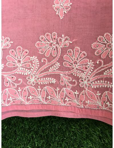 Chhangamal Hand Embroidered Pink Colour Cotton Chikankari Kurti