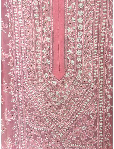 Chhangamal Hand Embroidered Pink Colour Cotton Chikankari Kurti