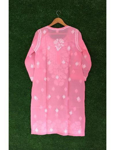 Chhangamal Hand Embroidered Pink Colour Cotton Chikankari Kurti