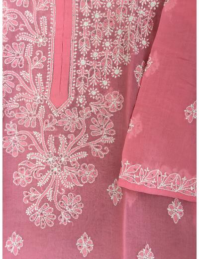 Chhangamal Hand Embroidered Pink Colour Cotton Chikankari Kurti