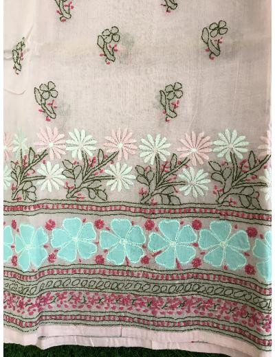 Chhangamal Hand Embroidered Pink Colour Cotton Chikankari Kurti