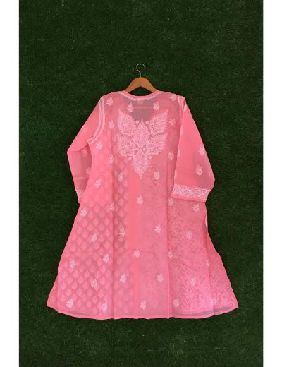 Chhangamal Hand Embroidered Pink Colour Cotton Chikankari Kurti Piece