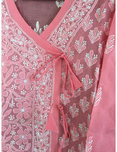 Chhangamal Hand Embroidered Pink Colour Cotton Chikankari Kurti Piece