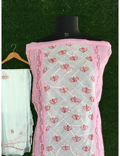 Chhangamal Hand Embroidered Pink Colour Cotton Chikankari Suit Piece
